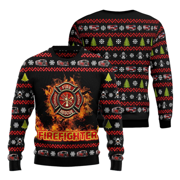 Firefighter Christmas Tree Ugly Sweater