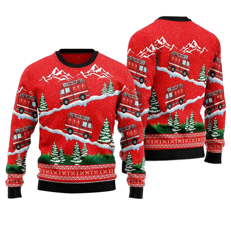 Firefighter Car Christmas Ugly Sweater