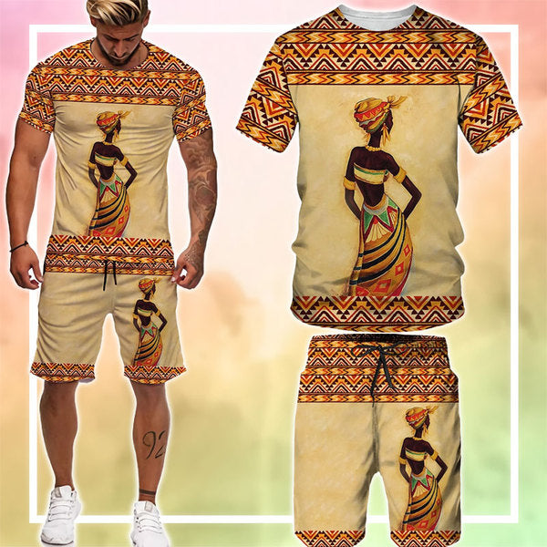 MelaninStyle African Woman in Ethnic Dress T-Shirt & Shorts Set