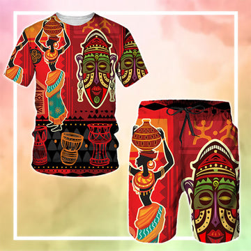 MelaninStyle African Woman and Folk Mask T-Shirt & Shorts Set