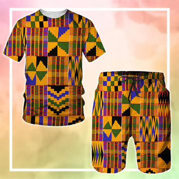 MelaninStyle Yellow Kente African Print T-Shirt & Shorts Set
