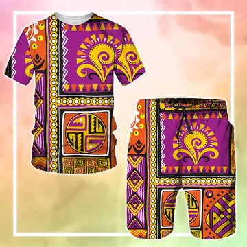 MelaninStyle Purple African Art Tribal Print T-Shirt & Shorts Set