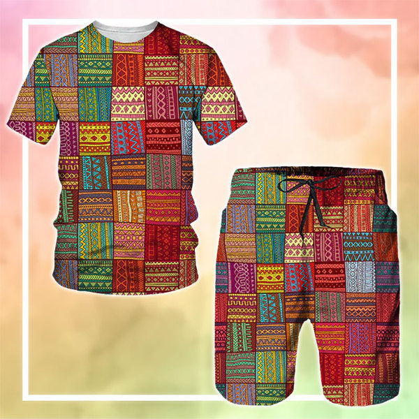 MelaninStyle Red Kente African Print T-Shirt & Shorts Set