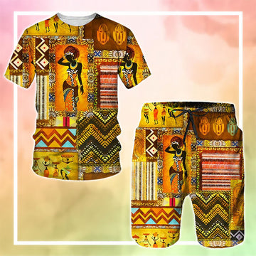 MelaninStyle African Art Black and Gold Woman T-Shirt & Shorts Set