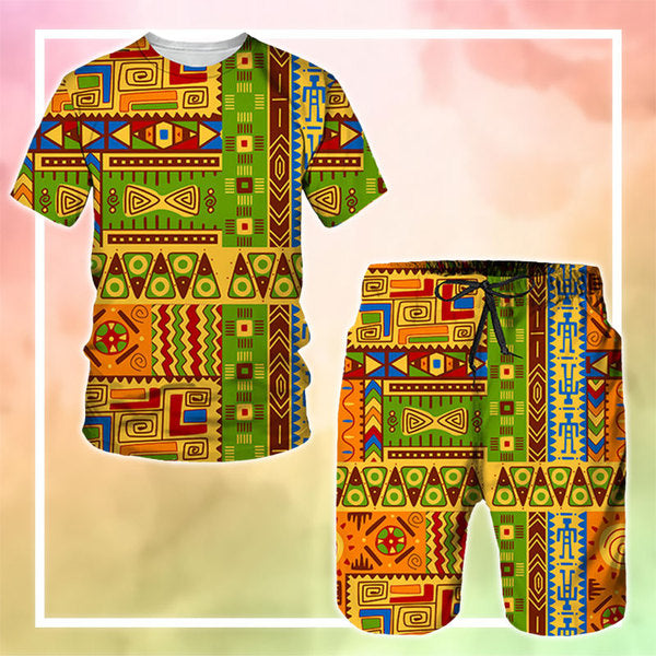 MelaninStyle Green Kente African Print T-Shirt & Shorts Set