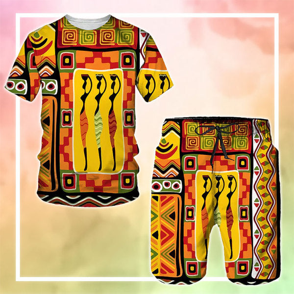 MelaninStyle Three African Woman in Ethnic Dress T-Shirt & Shorts Set