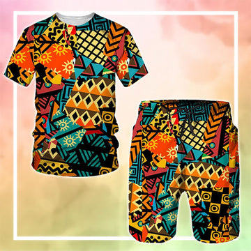 MelaninStyle Colorful African Pattern Printing T-Shirt & Shorts Set
