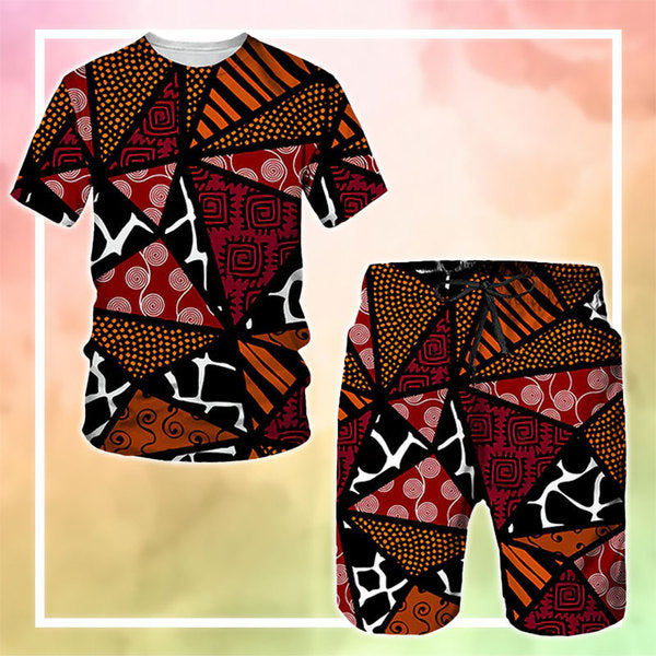 MelaninStyle African-Patterned Triangles T-Shirt & Shorts Set