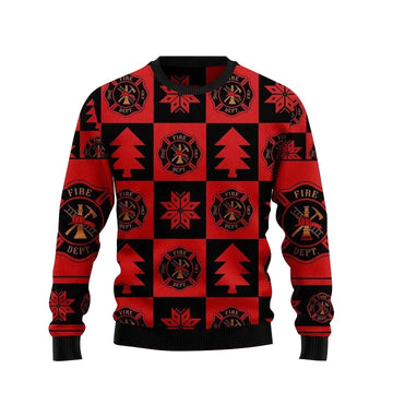Firefighter Black Red Ugly Sweater