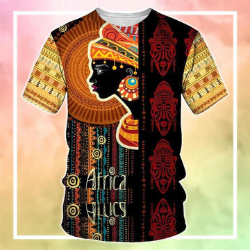 MelaninStyle African Woman and Red Folk Mask T-Shirt