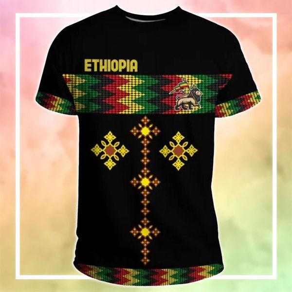 MelaninStyle Ethiopia Rasta Round Pattern Black T-Shirt