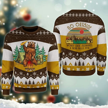 A Bear With Beer Go Outside Camping Sweater - Santa Joker