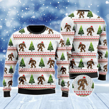 Amazing Bigfoot Christmas Tree Ugly Sweater - Santa Joker