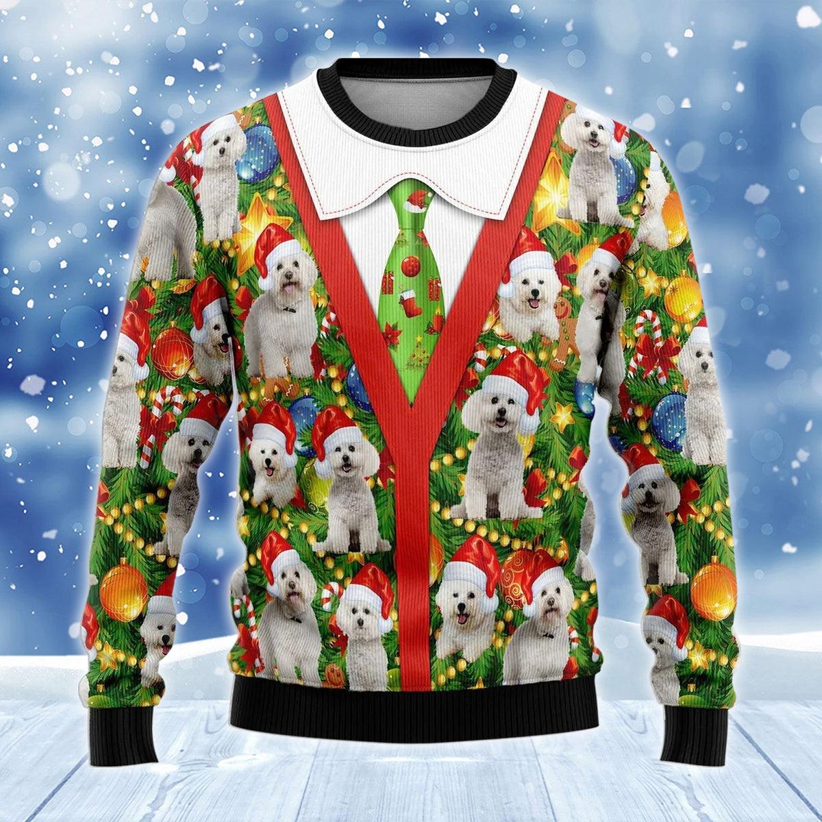 Bichon Frise Dog Xmas Ugly Sweater - Santa Joker