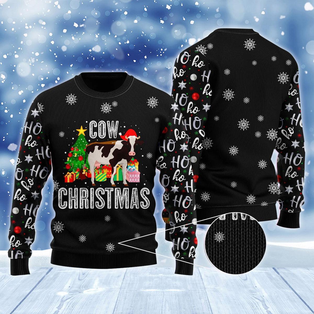 Cow Christmas Ho Ho Ho Ugly Sweater - Santa Joker