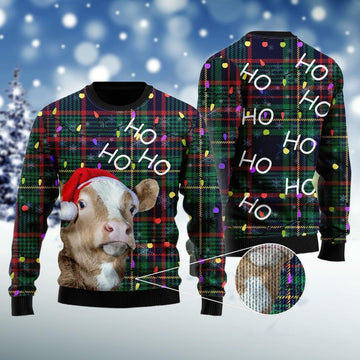 Cow Ho Ho Ho Christmas Light Ugly Sweater - Santa Joker
