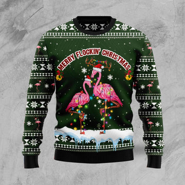 Flamingo Dancing On Snow Merry Flocking Christmas Ugly Sweater - Santa Joker