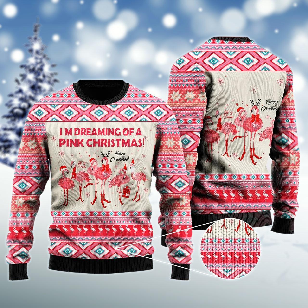 Flamingo Dreaming Of A Pink Christmas Ugly Sweater - Santa Joker