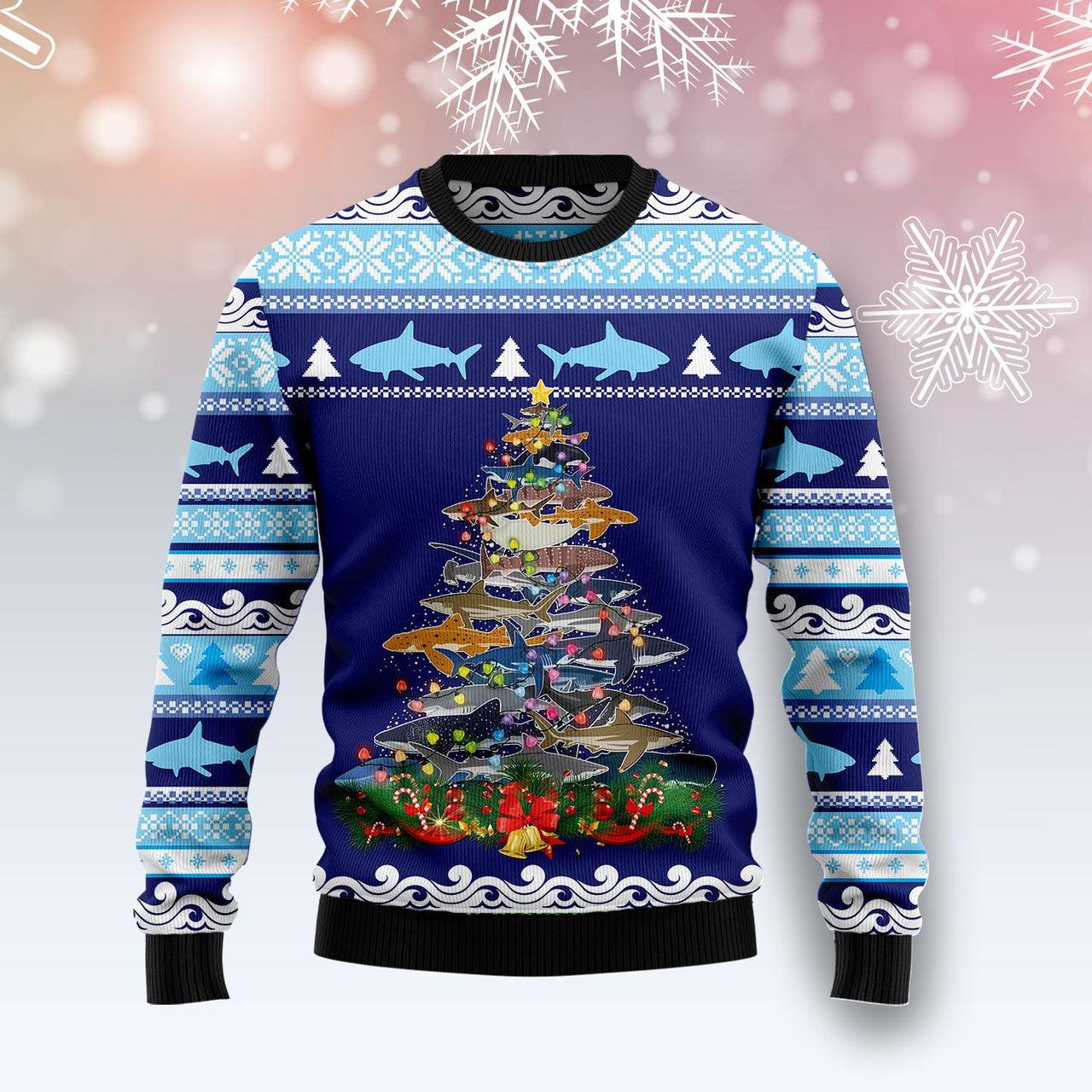 Lights Christmas Tree Santa Shark Ugly Sweater - Santa Joker