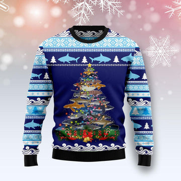 Lights Christmas Tree Santa Shark Ugly Sweater
