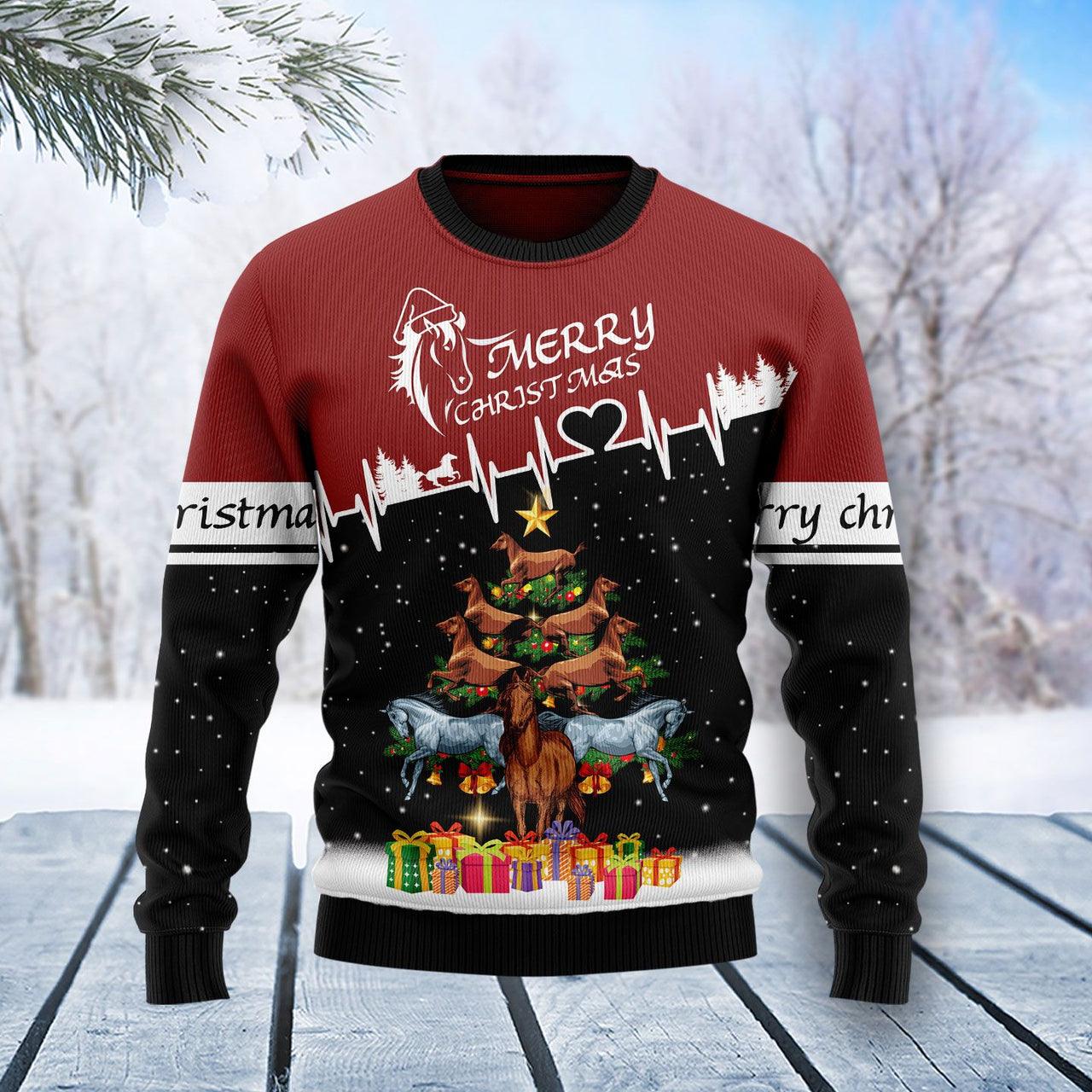 Merry Christmas Horse Tree Ugly Sweater - Santa Joker
