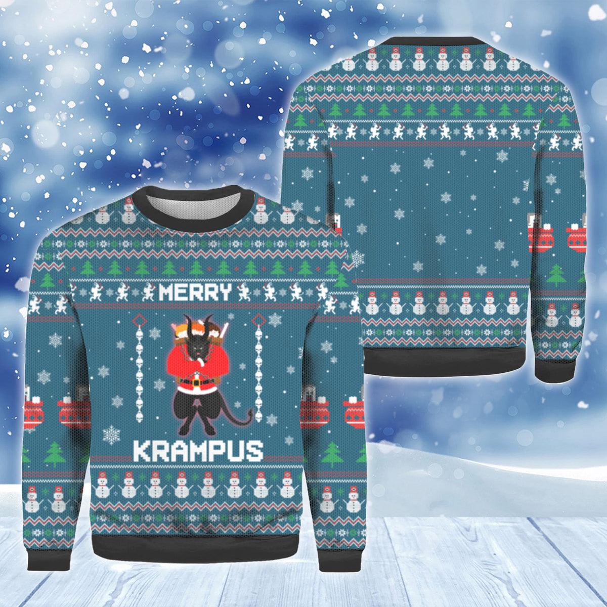 Merry Krampus Christmas Ugly Sweater - Santa Joker