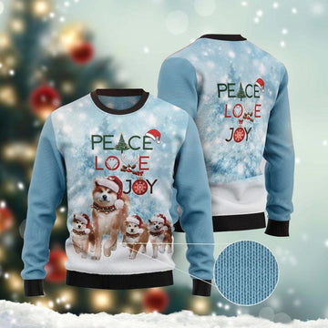 Peace Love Joy Akita Puppy Santa Hat Ugly Sweater - Santa Joker