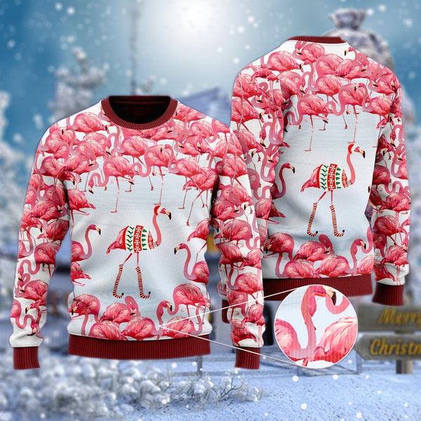 Pink Flamingo Christmas Village Ugly Sweater - Santa Joker