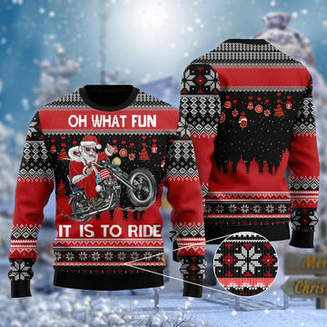 Santa Biker Oh What Fun It Is To Ride Ugly Sweater - Santa Joker