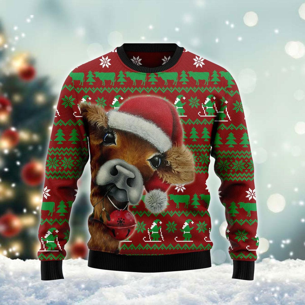 Santa Hat Cow Xmas Ugly Sweater - Santa Joker