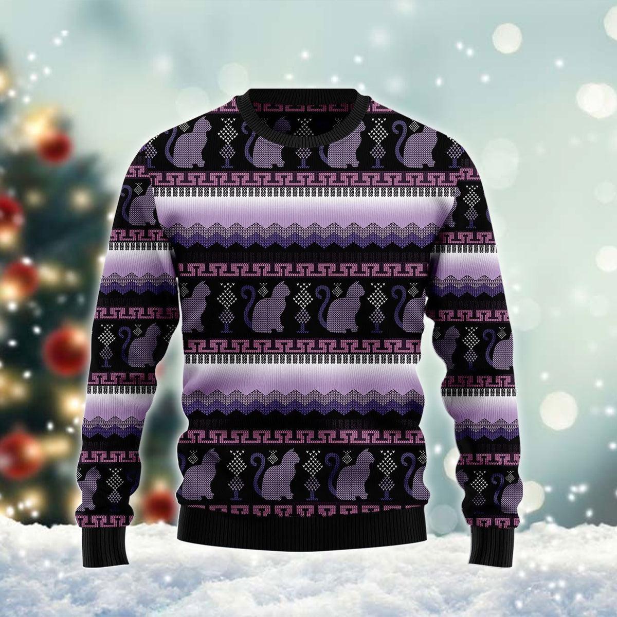 Silhouette Cats Purple Xmas Ugly Sweater