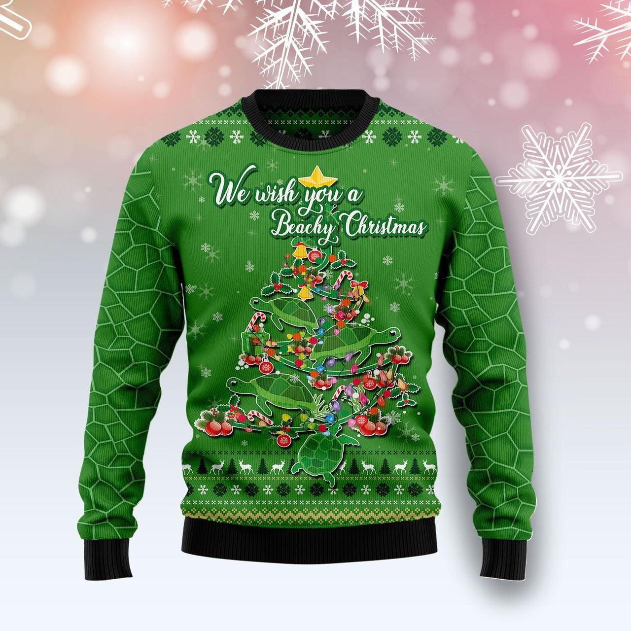 We Wish You A Beachy Christmas Turtles Ugly Sweater - Santa Joker