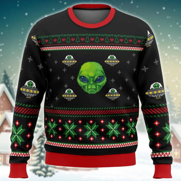 Xmas Alien With A UFO Ugly Sweater